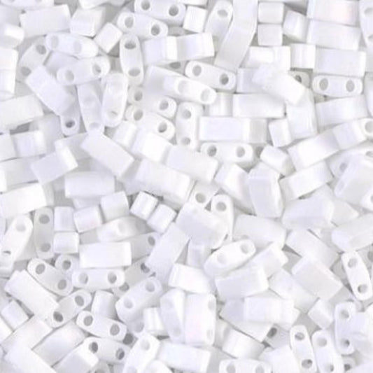 Miyuki Half Tila Beads Opaque Matte White AB Glass Tile Beads HTL-0402FR | Half | 8 Grams for Jewelry Making
