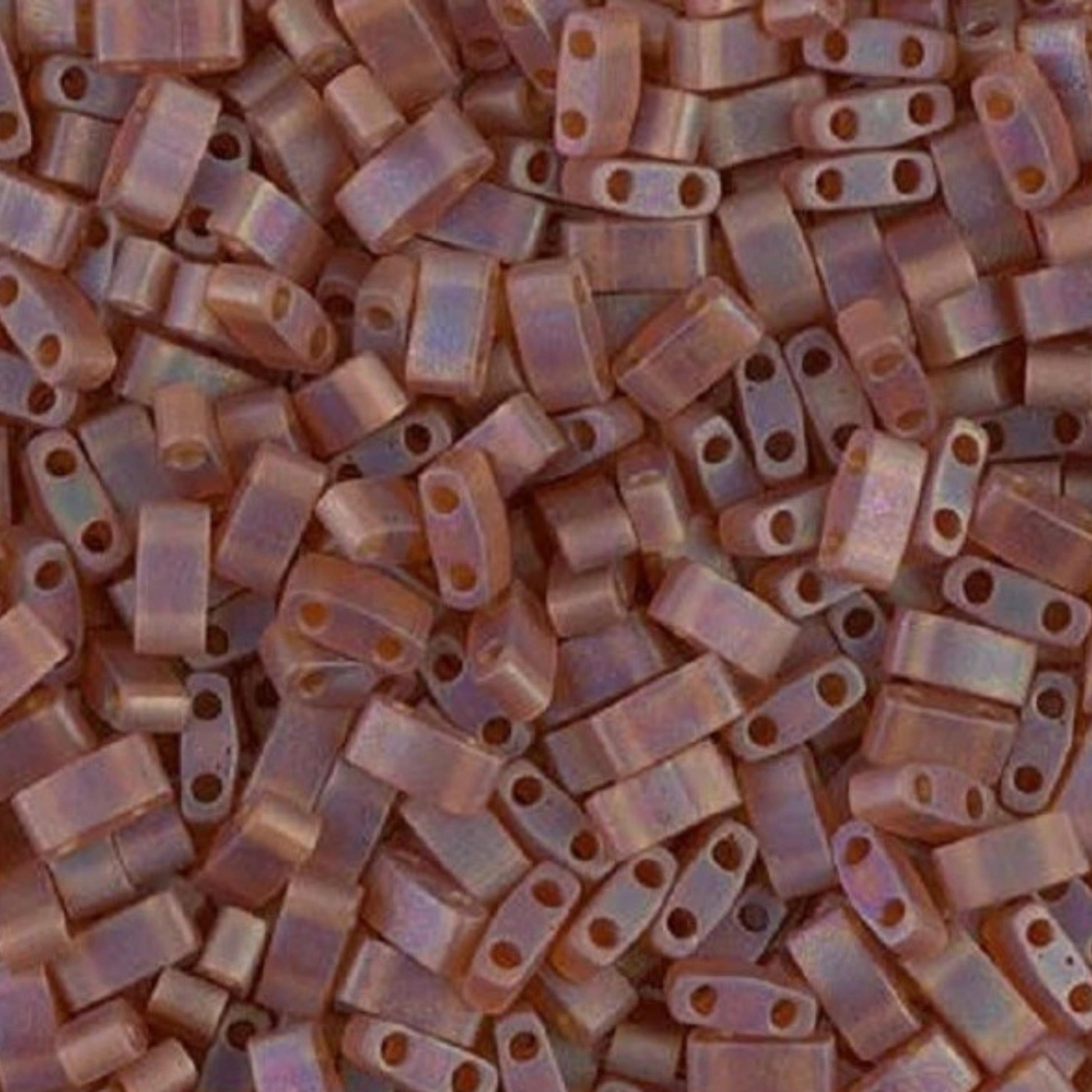 Miyuki Half Tila Beads Matte Transparent Dark Amber AB Glass Tile Beds HTL-0134FR | Half | 8 Grams for Jewelry Making