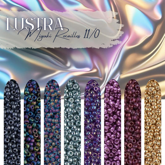 Lustra | Miyuki Rocailles Seed Beads Set 11/0 | 8 Colors - 15g Each | Japanese Round Beads for Jewelry Making & Crafts | Iridescent Beads