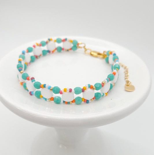 Boho Beaded Bracelet with Heart Charm & Lobster Clasp, Jewelry Gift for Her, Boho Style Accessory, Handmade Bracelet for Women