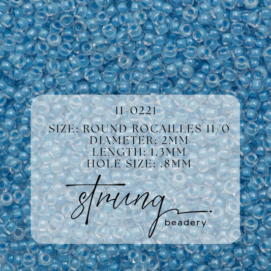 11-0221 Miyuki Seed Bead Round Rocailles 11/0 | Sky Blue Lined Crystal | 15g | Japanese Beads for Jewelry Making