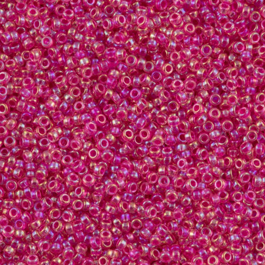 11-0355 Miyuki Seed Bead Round Rocailles 11/0 | Hot Pink Lined Crystal AB | 15g | Japanese Beads for Jewelry Making