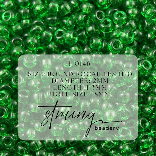 11-0146 Miyuki Seed Bead Round Rocailles 11/0 | Transparent Green | 15g | Japanese Beads for Jewelry Making