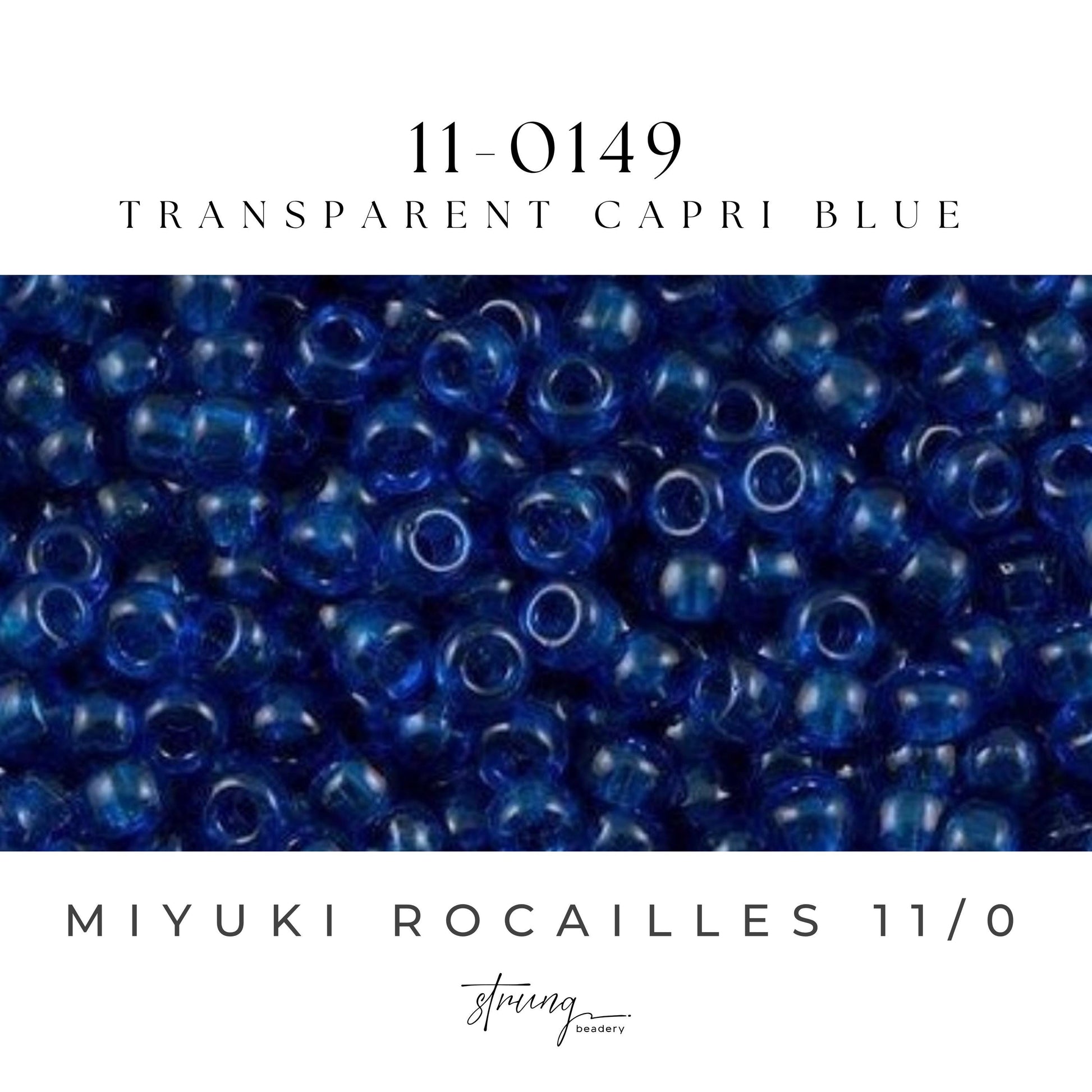 11-0149 Miyuki Seed Bead Round Rocailles 11/0 | Transparent Capri Blue | 15g | Japanese Beads for Jewelry Making